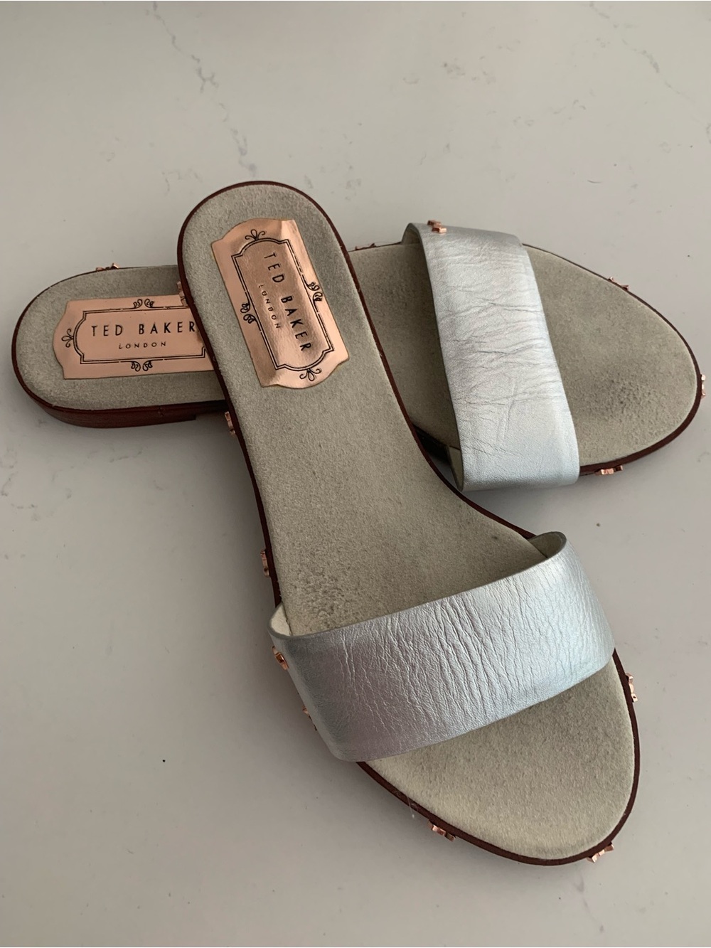 Ted Baker Silver Slide Sandals for Women, 9